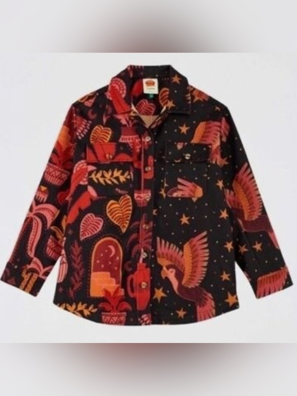 Farm Rio Mixed Black Tropical Prints Fleece Shirt Jacket Size Medium